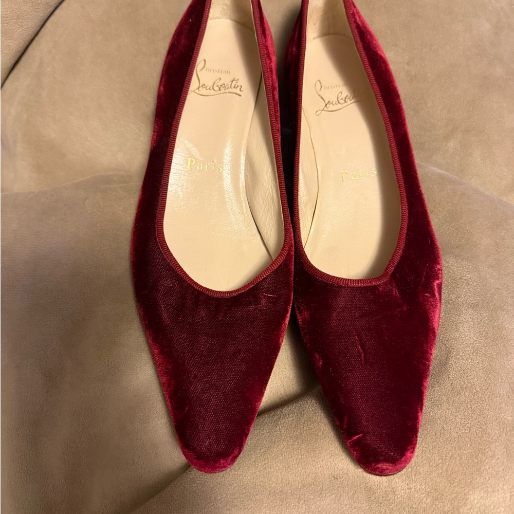 Christian Louboutin Burgundy Velvet Pointed Flats